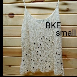 Semi-sheer white lace BKE Boutique embellished tank top, small, boho